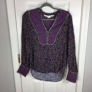 Veronica Beard Purple/blue Betta Floral V-neck Shirt Top Blouse Size 6 $395